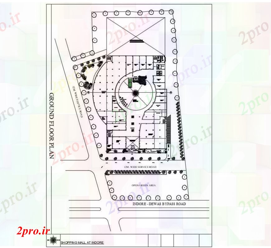 دانلود نقشه هایپر مارکت - مرکز خرید - فروشگاه د طراحی طرحی طبقه همکف خرید مرکز خودکار 84 در 108 متر (کد91460)