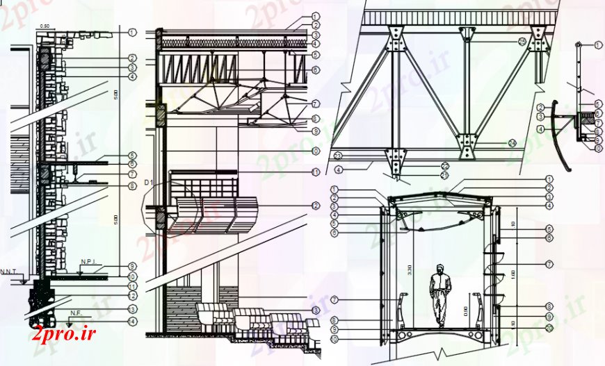 دانلود نقشه طراحی جزئیات ساختار تمام برش طرفه بخش سازنده و ساختار سقف جزئیات ساخت (کد91467)