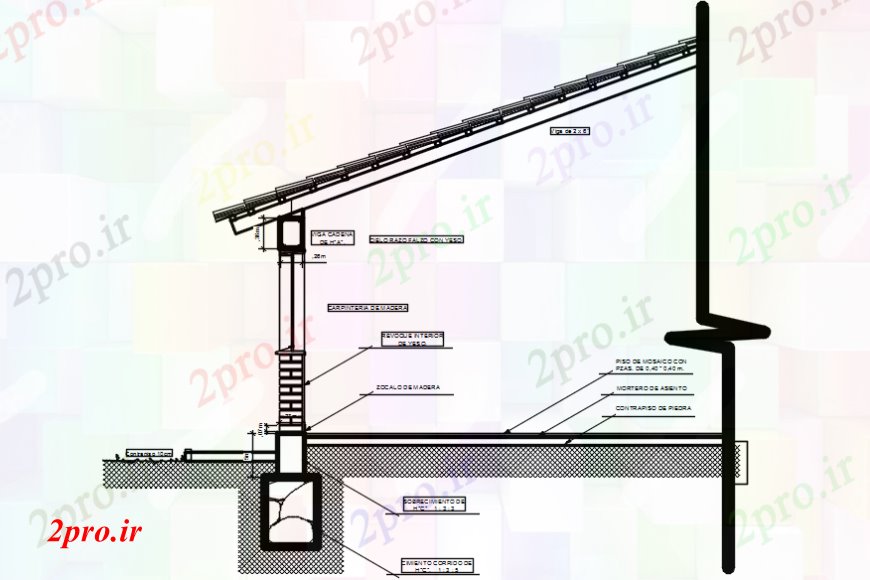 دانلود نقشه طراحی جزئیات ساختار یک دان خانه سقف برش بخش سازنده و ساختار سقف جزئیات (کد91468)