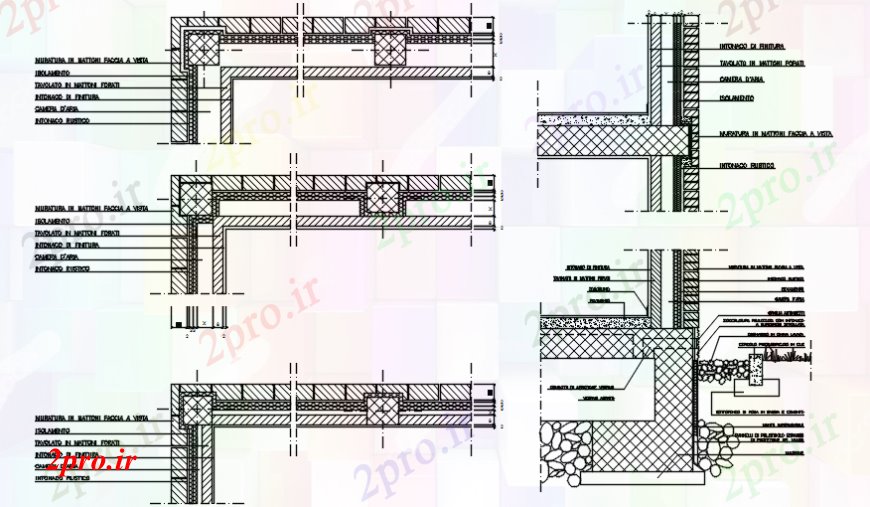 دانلود نقشه  جزئیات دیوار های آجری آجر های متعدد دیوار بخش و ساخت و ساز جزئیات (کد91471)