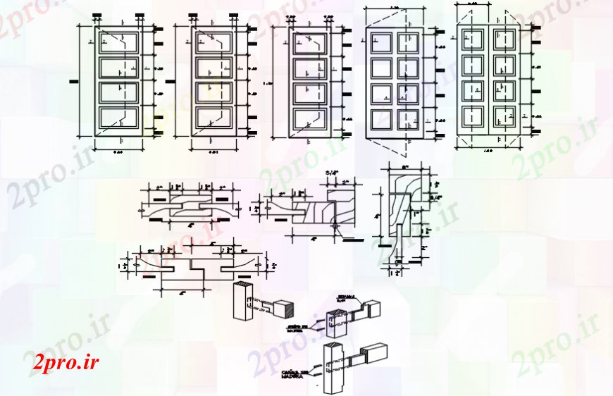 دانلود نقشه جزئیات طراحی در و پنجره  چند نما درب های تک و دو و نصب و راه اندازی جزئیات (کد91473)