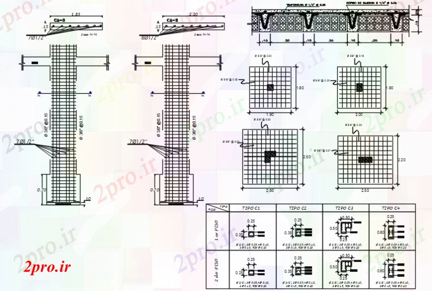 دانلود نقشه طراحی جزئیات ساختار طرحی سبک، برنامه ستون و ساختار پرتو جزئیات برای بازار 7 در 52 متر (کد91510)