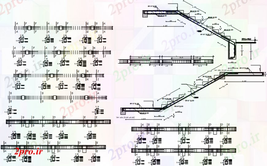 دانلود نقشه جزئیات پله و راه پله   بخش راه پله با برنامه پرتو و ساختار طراحی جزئیات  (کد91512)