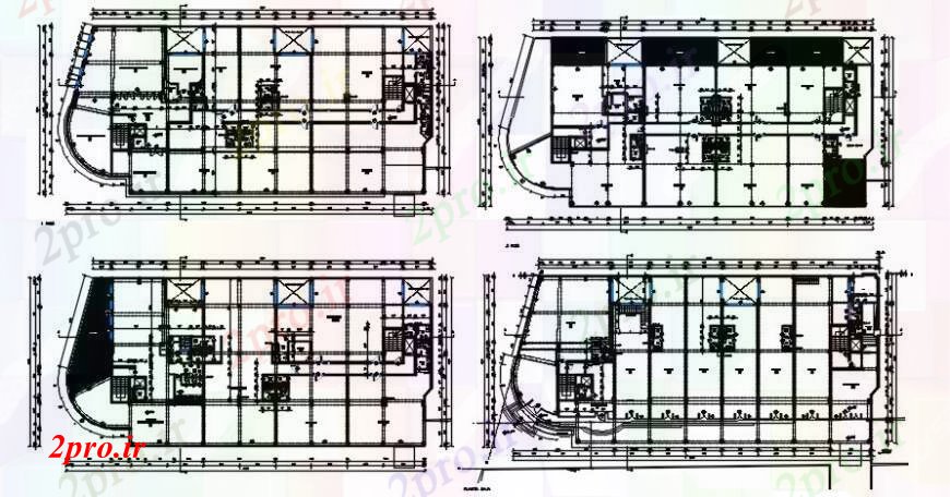 دانلود نقشه هایپر مارکت - مرکز خرید - فروشگاه طراحی دو بعدی ساختمان و دفاتر تجاری خودرو 23 در 51 متر (کد91553)