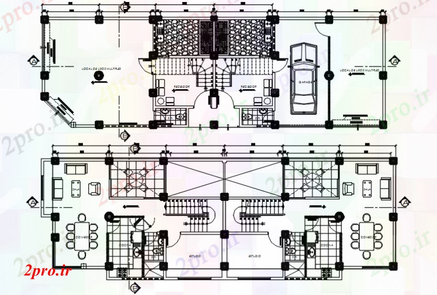 دانلود نقشه مسکونی ، ویلایی ، آپارتمان دو دان توزیع کف خانه با مبلمان 7 در 0 متر (کد91586)