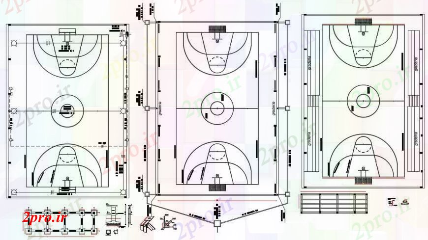 دانلود نقشه ورزشگاه ، سالن ورزش ، باشگاه بسکتبال ورزشی زمین بازی طرحی  دو بعدی  (کد91593)