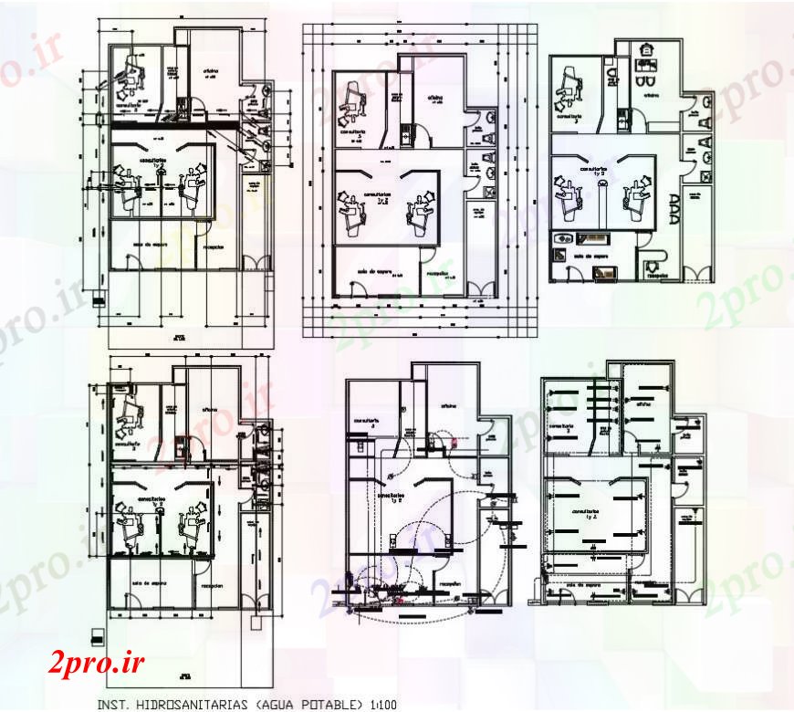 دانلود نقشه بیمارستان - درمانگاه - کلینیک کلینیک دندان ساخت طراحی دو بعدی در اتوکد 8 در 12 متر (کد91649)