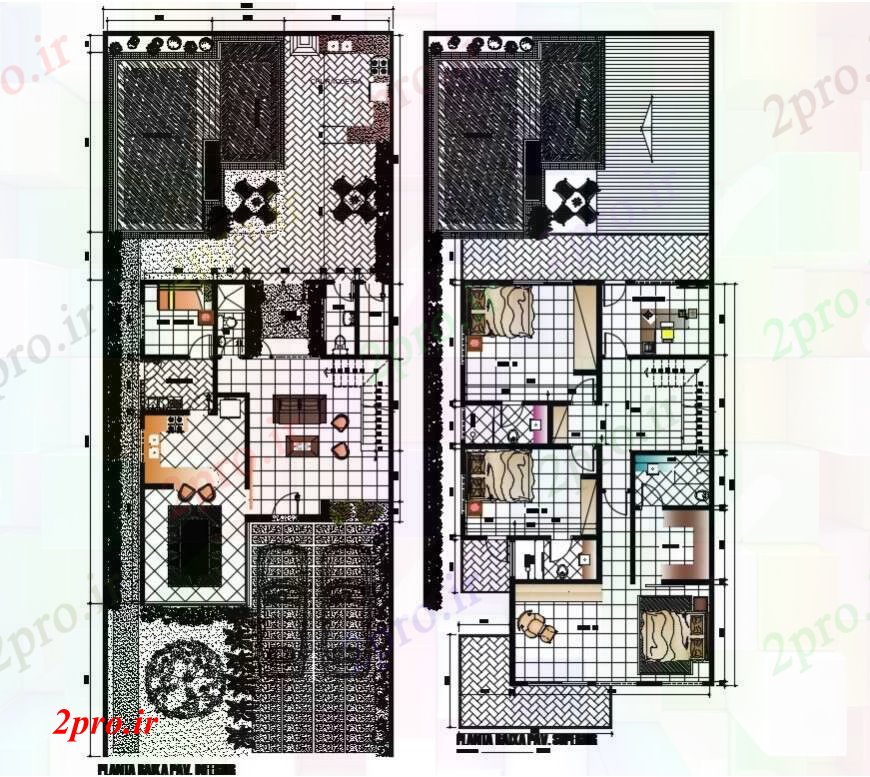 دانلود نقشه مسکونی ، ویلایی ، آپارتمان دو دان طراحی ویلا مسکونی دو بعدی 8 در 13 متر (کد91651)