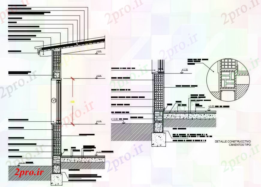 دانلود نقشه جزئیات ساخت و ساز جزئیات  طراحی دیوار بلوک مقطعی   (کد91681)