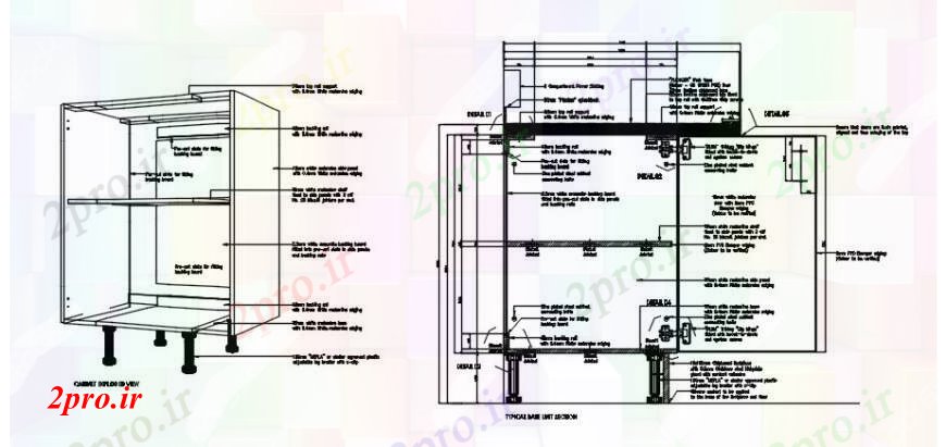 دانلود نقشه طراحی مبلمان آشپزخانه آشپزخانه بخش کابینت چوبی و نجاری طراحی جزئیات  (کد91696)