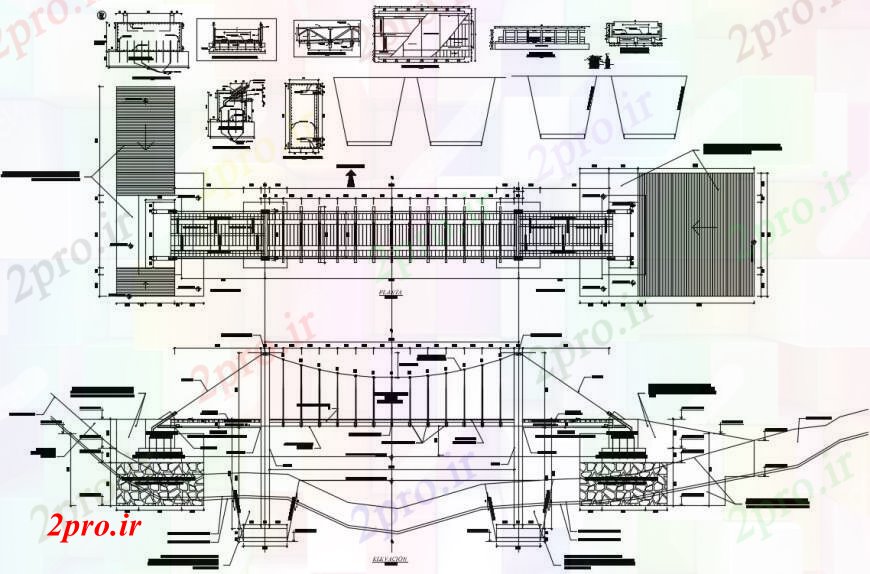 دانلود نقشه جزئیات ساخت پل  دو بعدی  جزئیات سازه پل   اتوکد  (کد91698)