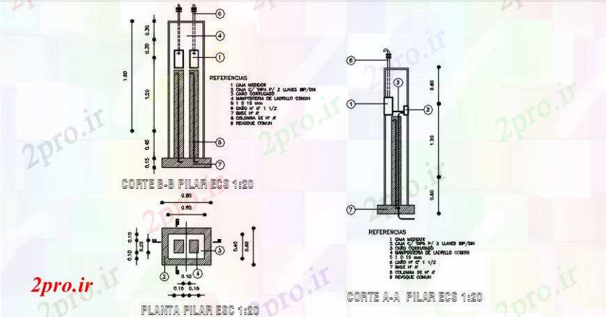 دانلود نقشه جزئیات ساخت و ساز  دو بعدی  رسم ستون برای متر از  اتوکد برق (کد91708)