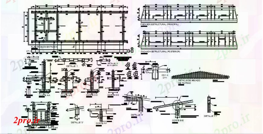 دانلود نقشه طراحی جزئیات ساختار طرحی پایه، مدرسه، ساختار سقف و ستون و تیر طراحی جزئیات 10 در 33 متر (کد91716)