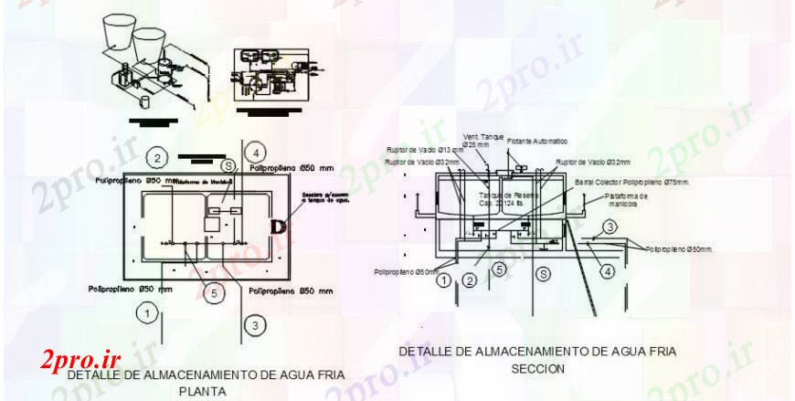 دانلود نقشه جزئیات لوله کشی مخزن آب و اتاق پمپ بخش، برنامه ریزی و ساختار لوله کشی طراحی جزئیات  (کد91746)