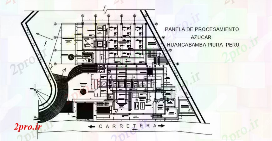 دانلود نقشه کارخانه صنعتی ، کارگاه شکر کارخانه فرآوری توزیع طرحی های 32 در 45 متر (کد91758)