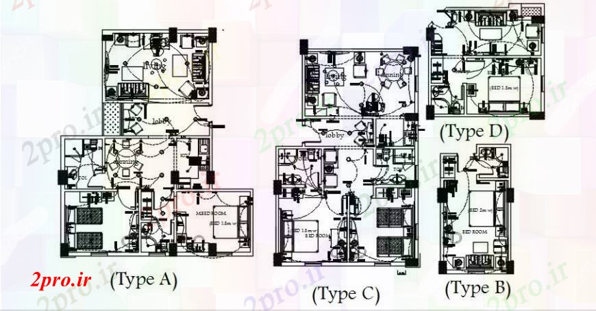 دانلود نقشه برق مسکونی چند مقید توزیع خانه ها و طرحی نصب و راه اندازی الکتریکی طراحی جزئیات 33 در 39 متر (کد91764)