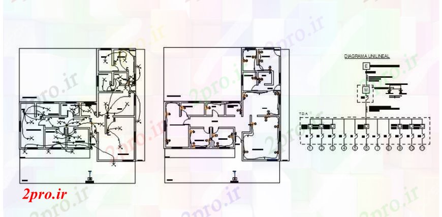 دانلود نقشه برق مسکونی طرحی برق و نمودار رایزر جزئیات طراحی از طبقه آپارتمان 30 در 31 متر (کد91782)