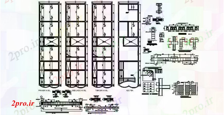 دانلود نقشه طراحی جزئیات ساختار همه طبقه پوشش و جزئیات ساختار طرحی فریم با پرتو و  ستون  (کد91797)