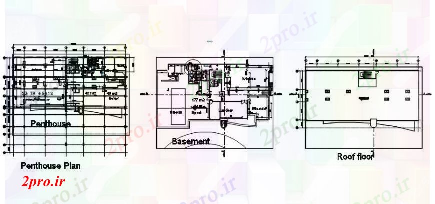 دانلود نقشه مسکونی  ، ویلایی ، آپارتمان  طرحی پنت طرحی خانه، زیرزمین و طرحی سقف  (کد91830)