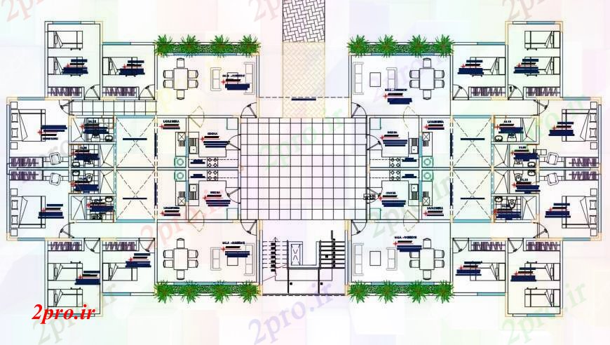 دانلود نقشه جزئیات پروژه های معماری عمومی طراحی  دو بعدی  آپارتمان   پارک شهری   خودرو (کد91840)