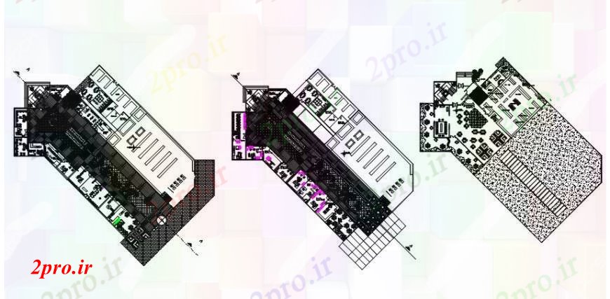 دانلود نقشه هایپر مارکت  - مرکز خرید - فروشگاه سه طرحی توزیع طبقه طراحی جزئیات از مرکز خرید (کد91854)