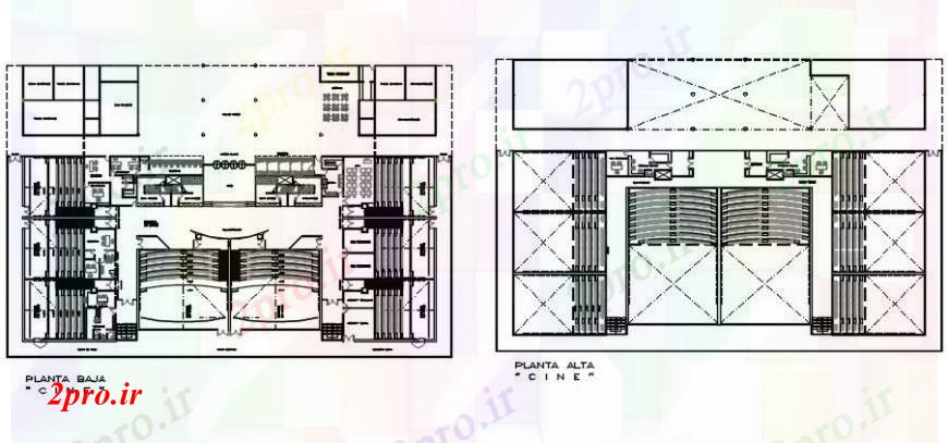 دانلود نقشه تئاتر چند منظوره - سینما - سالن کنفرانس - سالن همایشزمین تئاتر چندگانه و طرحی توزیع طبقه اول طراحی جزئیات 39 در 86 متر (کد91855)