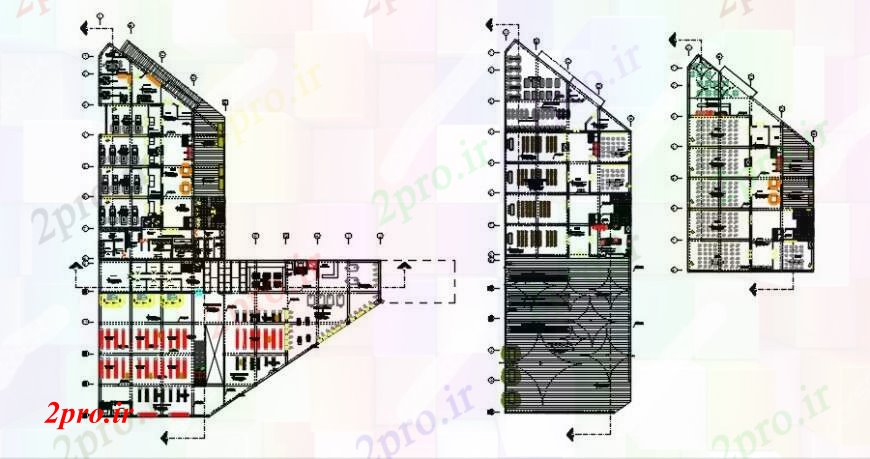 دانلود نقشه هایپر مارکت - مرکز خرید - فروشگاه مرکز خرید و بازار عرضه طبقه توزیع طراحی های 150 در 151 متر (کد91859)