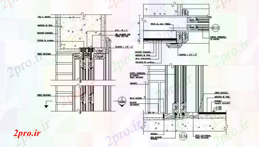 دانلود نقشه جزئیات ساخت و ساز طراحی  دو بعدی  از ساخت و ساز داخلی دیوار     (کد91891)