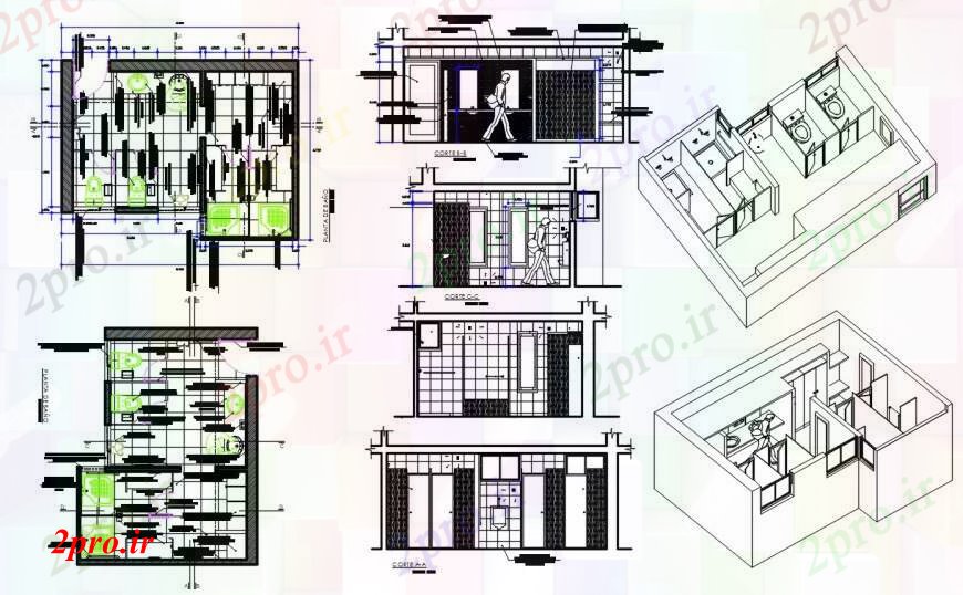 دانلود نقشه حمام مستر طراحی دو بعدی از بلوک های طرحی اتاق خواب خودرو 25 در 50 متر (کد91948)