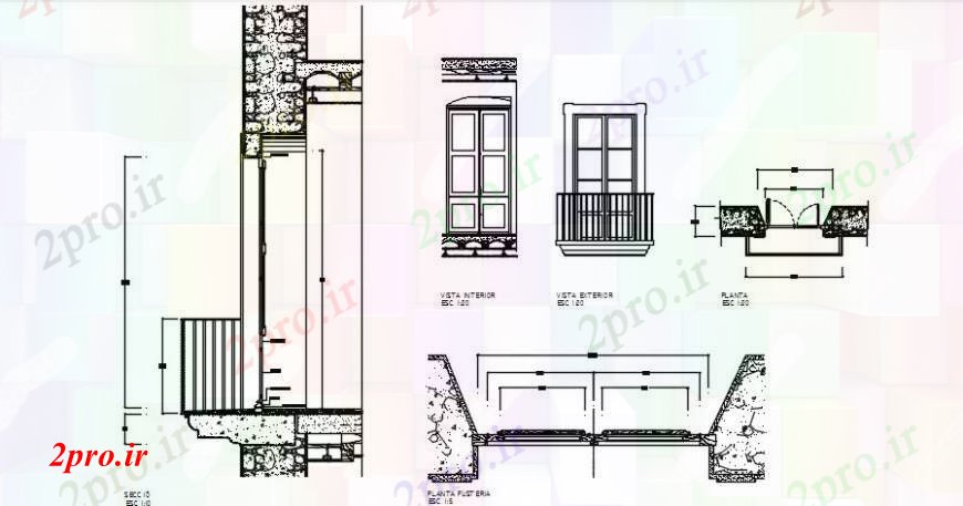 دانلود نقشه جزئیات طراحی در و پنجره  بالکن نما درب های چوبی و نصب و راه اندازی جزئیات (کد91953)