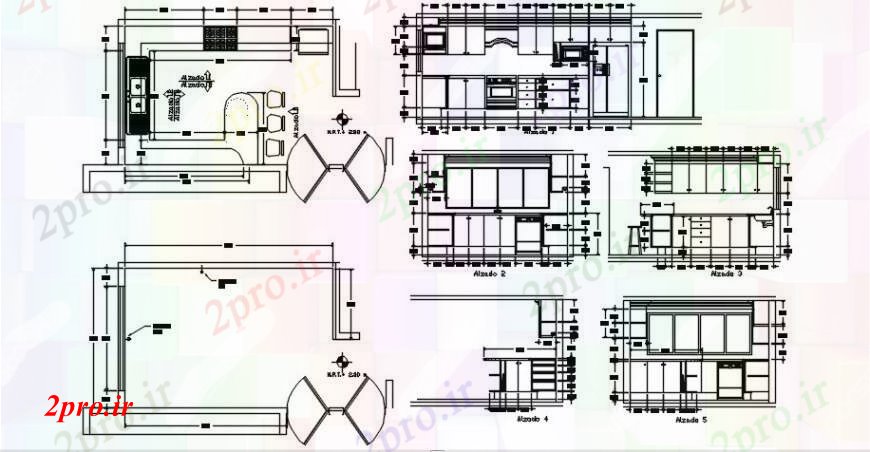 دانلود نقشه آشپزخانه آشپزخانه تمام بخش طرفه، برنامه ریزی و داخلی و مبلمان طراحی جزئیات 4 در 5 متر (کد91957)