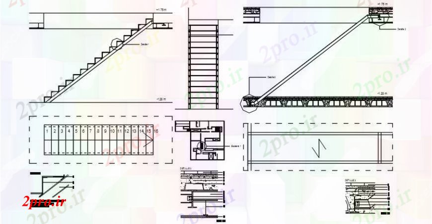 دانلود نقشه جزئیات پله و راه پله   بخش داخلی راه پله ها و ساختار سازنده جزئیات (کد91984)