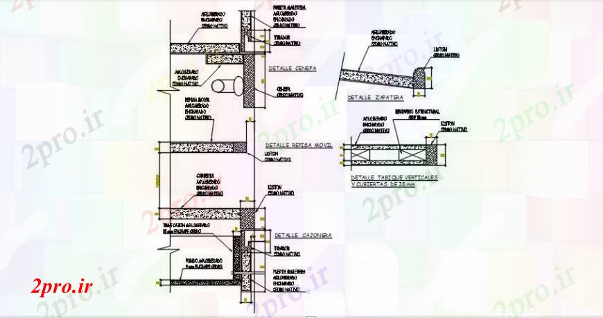 دانلود نقشه طراحی جزئیات ساختار دیوار بخش سازنده جانبی با  ستون طراحی جزئیات  (کد91986)