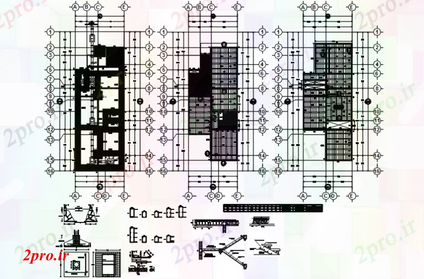 دانلود نقشه طراحی جزئیات ساختار طرحی بنیاد، تمام ساختار طرحی طبقه و جزئیات سازنده ساخت (کد92038)