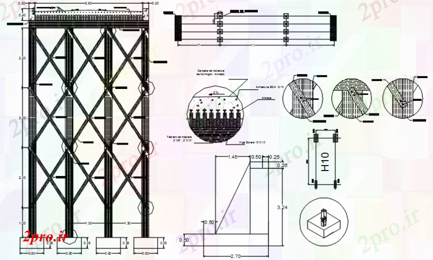 دانلود نقشه جزئیات ساخت پل فضایی بخش پل شالوده، به ساختار و ساخت و ساز جزئیات  (کد92056)