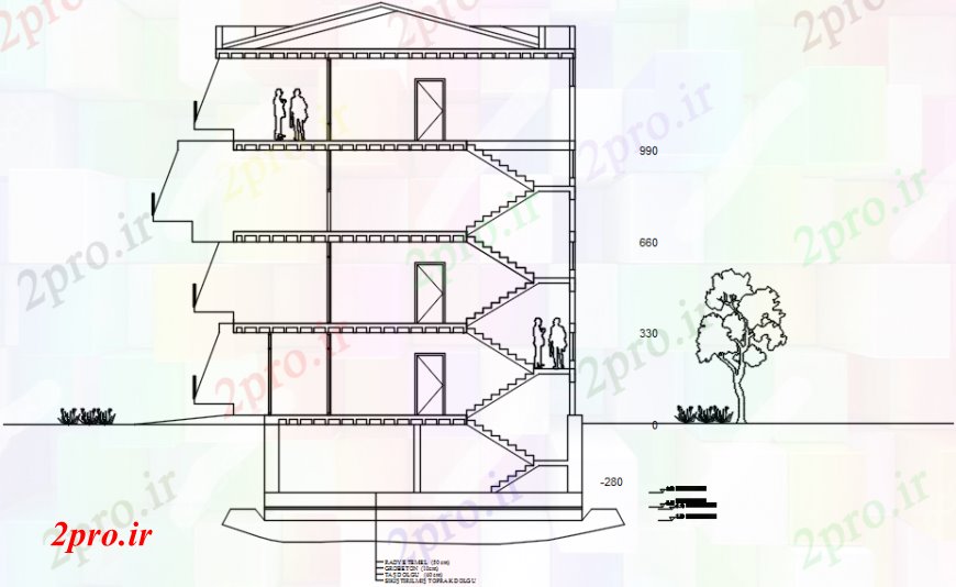 دانلود نقشه مسکونی ، ویلایی ، آپارتمان جزئیات برش سمت چپ طراحی مقطعی آپارتمان ساخت و ساز 12 در 23 متر (کد92058)