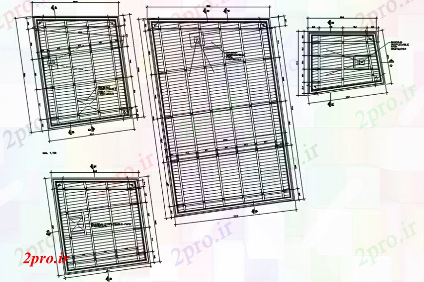 دانلود نقشه طراحی جزئیات ساختار جزئیات ساختار طراحی سقف های چوبی ساختمان اداری 37 در 39 متر (کد92061)