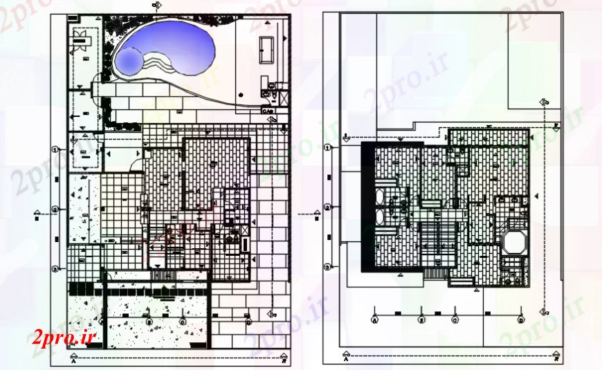 دانلود نقشه مسکونی  ، ویلایی ، آپارتمان  طرحی توزیع طبقه با جزئیات بهداشتی و ساختار باشگاه (کد92080)