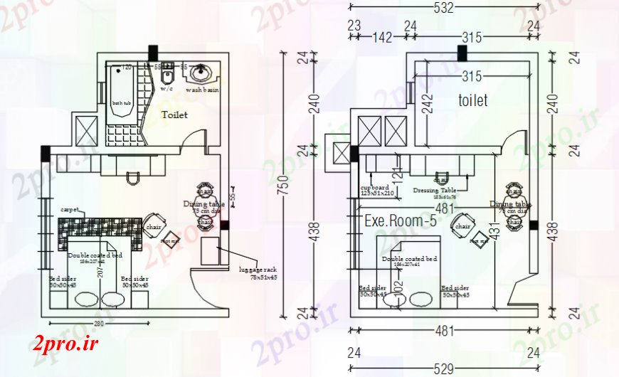 دانلود نقشه حمام مستر اتاق خواب هتل اجرایی طرحی با مبلمان طراحی جزئیات 28 در 42 متر (کد92095)