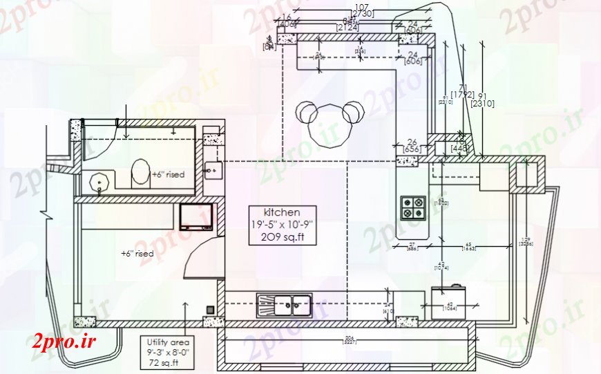 دانلود نقشه آشپزخانه آشپزخانه طرحی با مبلمان ویلا طرحی ساخت 5 در 9 متر (کد92107)
