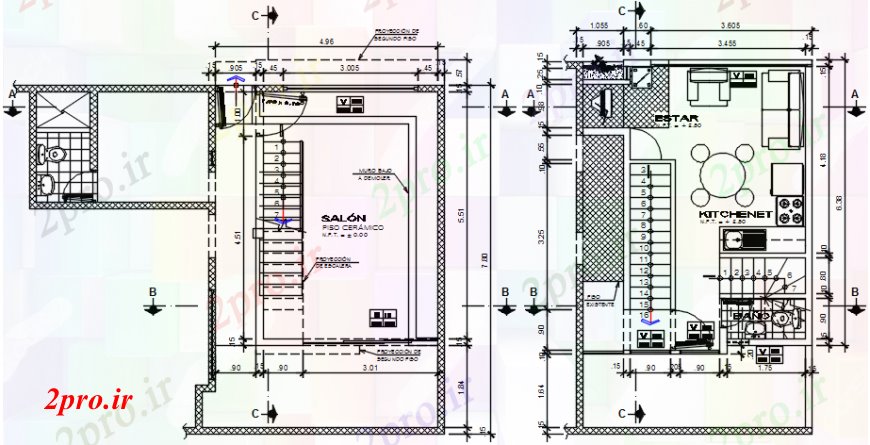 دانلود نقشه مسکونی ، ویلایی ، آپارتمان Brenhome آشپزخانه و توزیع سالن طرحی 5 در 7 متر (کد92128)