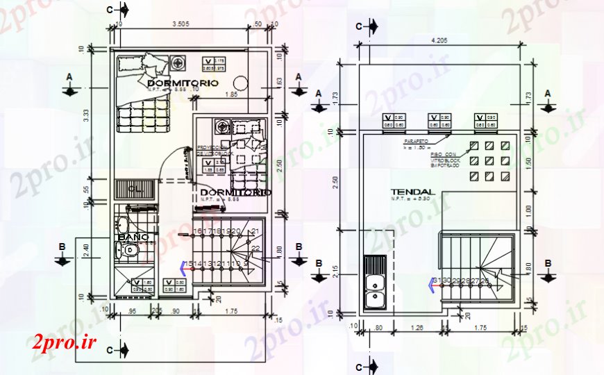 دانلود نقشه حمام مستر دو اتاق خواب توزیع خانه طرحی 5 در 7 متر (کد92129)