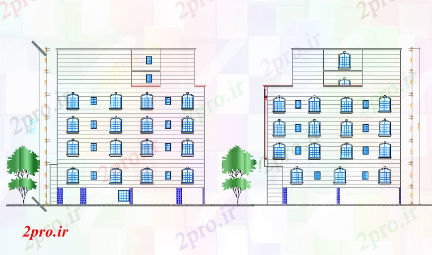 دانلود نقشه مسکونی  ، ویلایی ، آپارتمان  نما پشت طراحی جزئیات از دو بلوک آپارتمان    (کد92155)