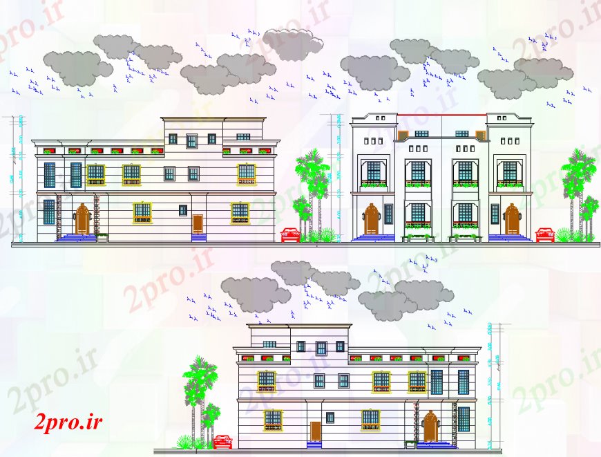 دانلود نقشه مسکونی  ، ویلایی ، آپارتمان  هر سه جزئیات طراحی نما طرفه از تجملات ویلایی (کد92156)