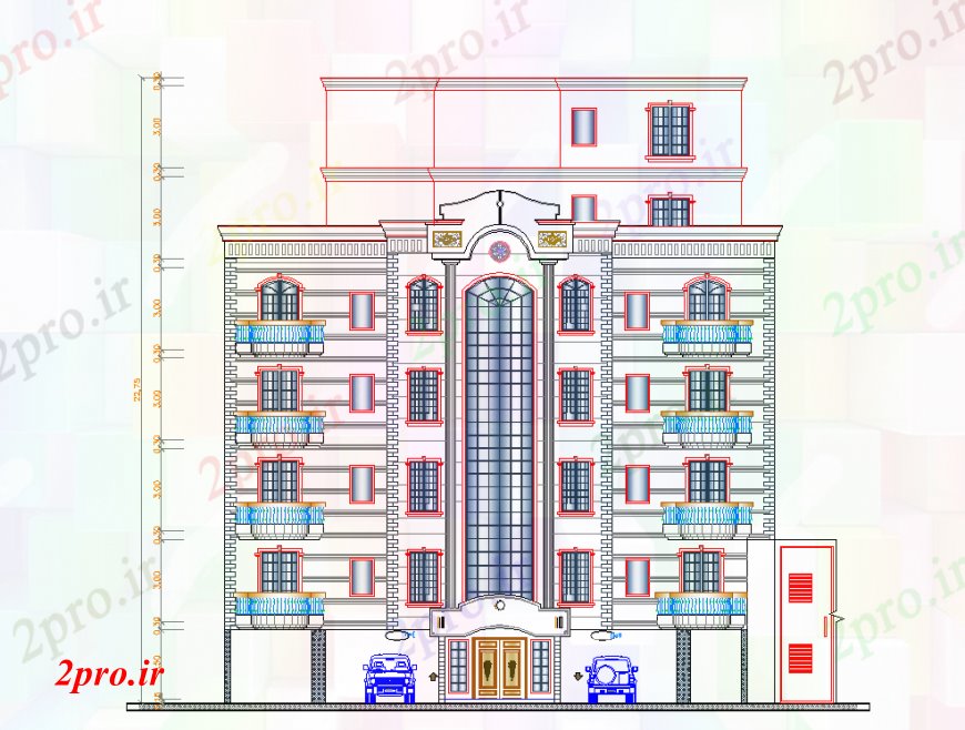 دانلود نقشه مسکونی  ، ویلایی ، آپارتمان  چهار آپارتمان   دان ساخت  نما اصلی طراحی جزئیات  (کد92168)