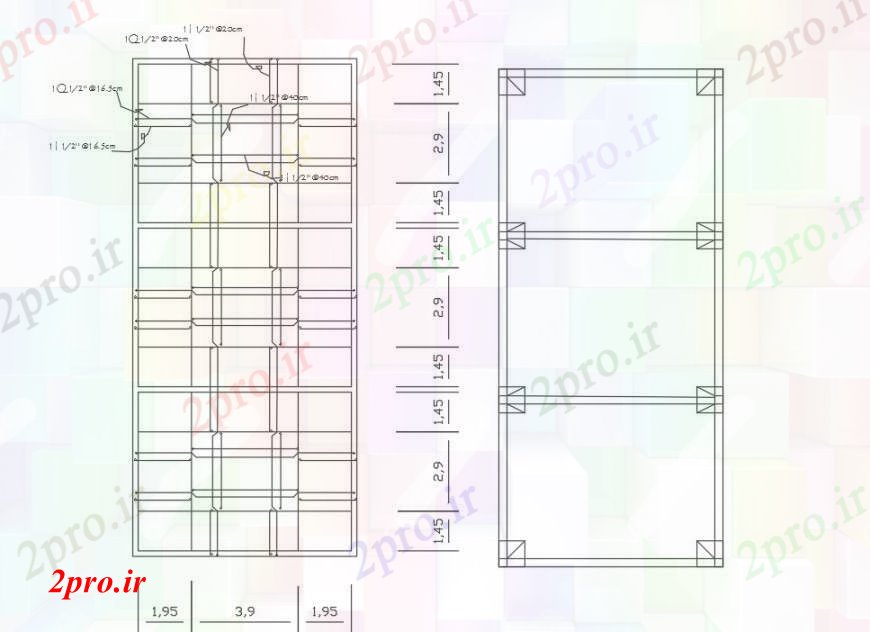 دانلود نقشه طراحی جزئیات ساختار طرحی بنیاد و ساختار طرحی جزئیات برای رستوران کف بنا 10 در 12 متر (کد92175)