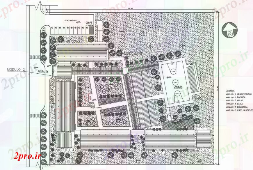 دانلود نقشه دانشگاه ، آموزشکده ، مدرسه ، هنرستان ، خوابگاه - توزیع ماژول مدارس ابتدایی و محوطه سازی طراحی جزئیات 85 در 100 متر (کد92191)