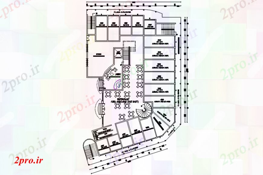 دانلود نقشه هتل - رستوران - اقامتگاه  اتوکد از هتل طرحی طبقه همکف Thirur (کد92215)