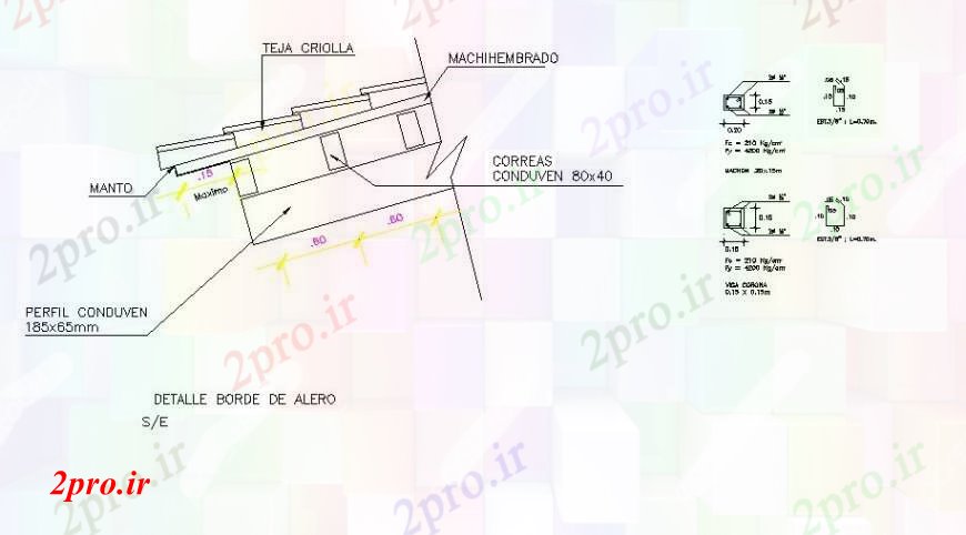 دانلود نقشه طراحی جزئیات ساختار بخش سقف، ساختار و ساخت و ساز جزئیات با ستون 6 در 8 متر (کد92227)
