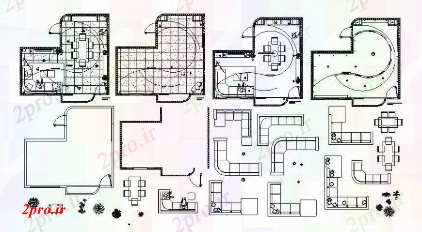 دانلود نقشه اتاق نشیمن ، حال ، پذیرایی طراحی دو بعدی اتاق زندگی در منطقه مبل خودرو 6 در 6 متر (کد92228)